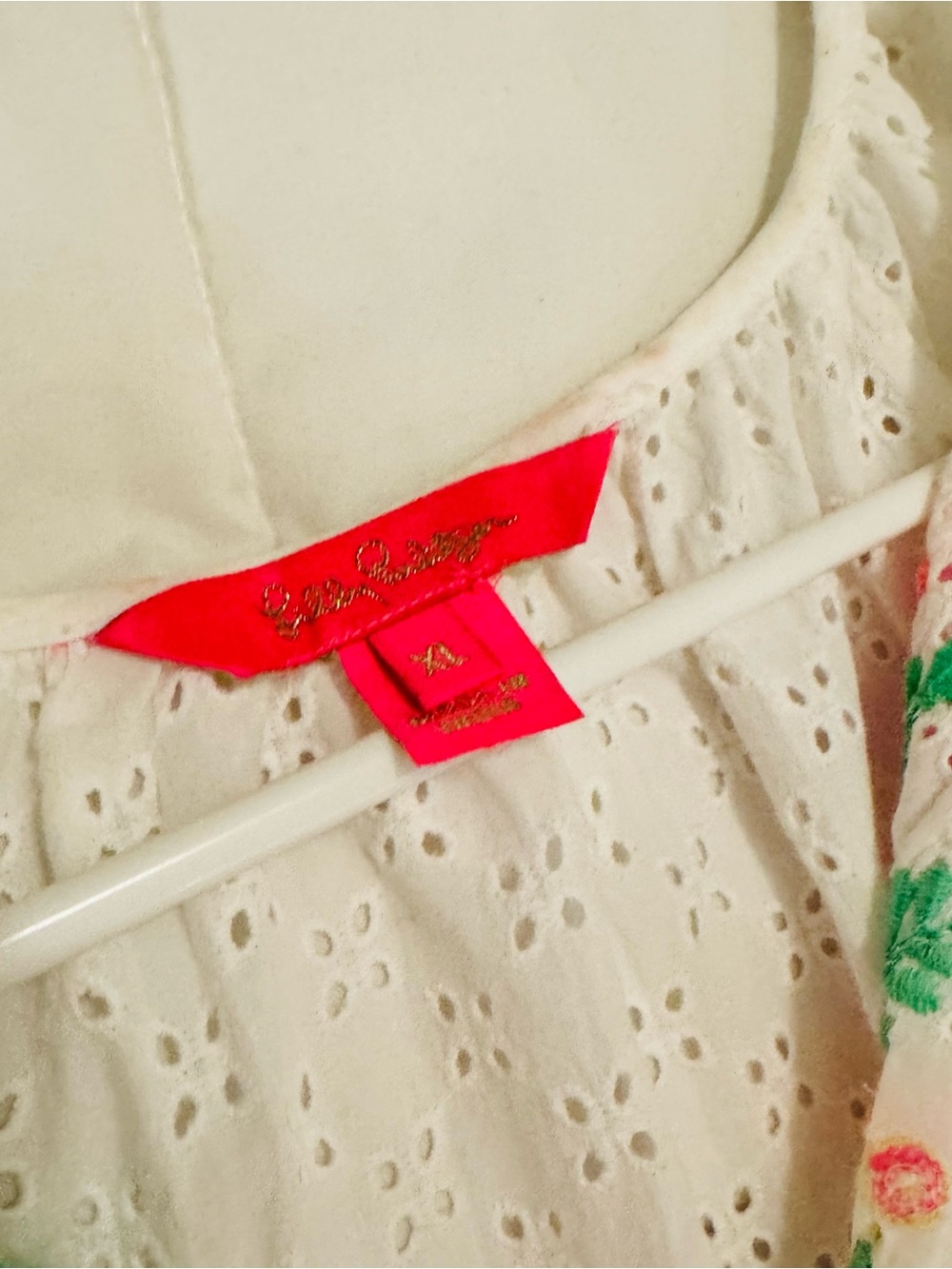 Lilly Pulitzer Morgain Resort White Eyelet Top with Neon Floral Embroidery - Picture 4 of 7